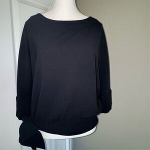 Trina Turk Women's “On the Rocks” Rich Black Boat Neck Blouse Small Tie Detail